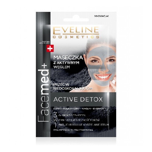 מסיכת פנים לעור שומני ומעורב של אוולין - Facemed + ACTIVE DETOX Mask with active carbon