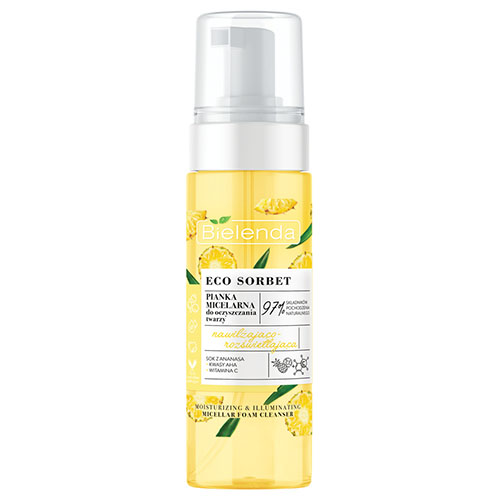 קצף ניקוי פנים מיסילרי בניחוח אננס Bielenda ECO SORBET Moisturizing & Illuminating Micellar Foam Cleanser