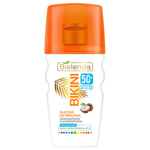 קרם שיזוף SPF 50 עמיד במים Bielenda BIKINI Coconut, moisturizing sunscreen milk