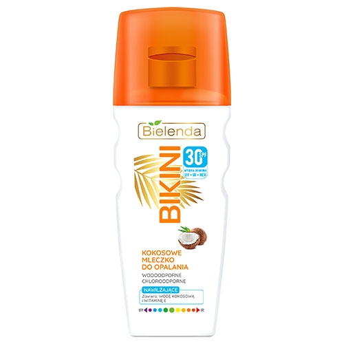 קרם שיזוף עם SPF 30 עמיד במים Bielenda BIKINI Coconut, moisturizing sunscreen milk