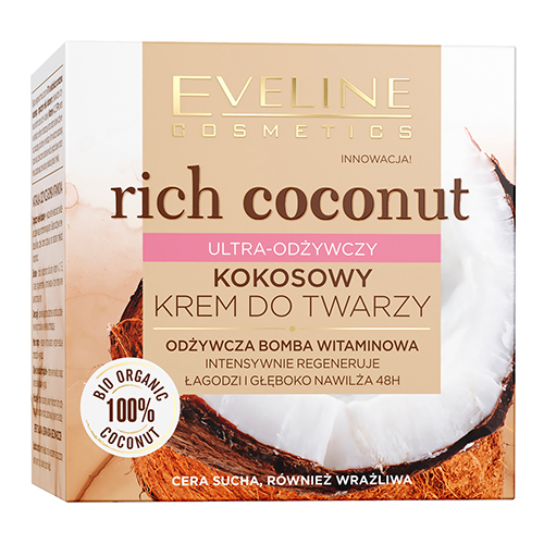 קרם פנים לעור רגיש ומעורב Eveline Cosmetics Rich Coconut Face Cream – תמונה 2